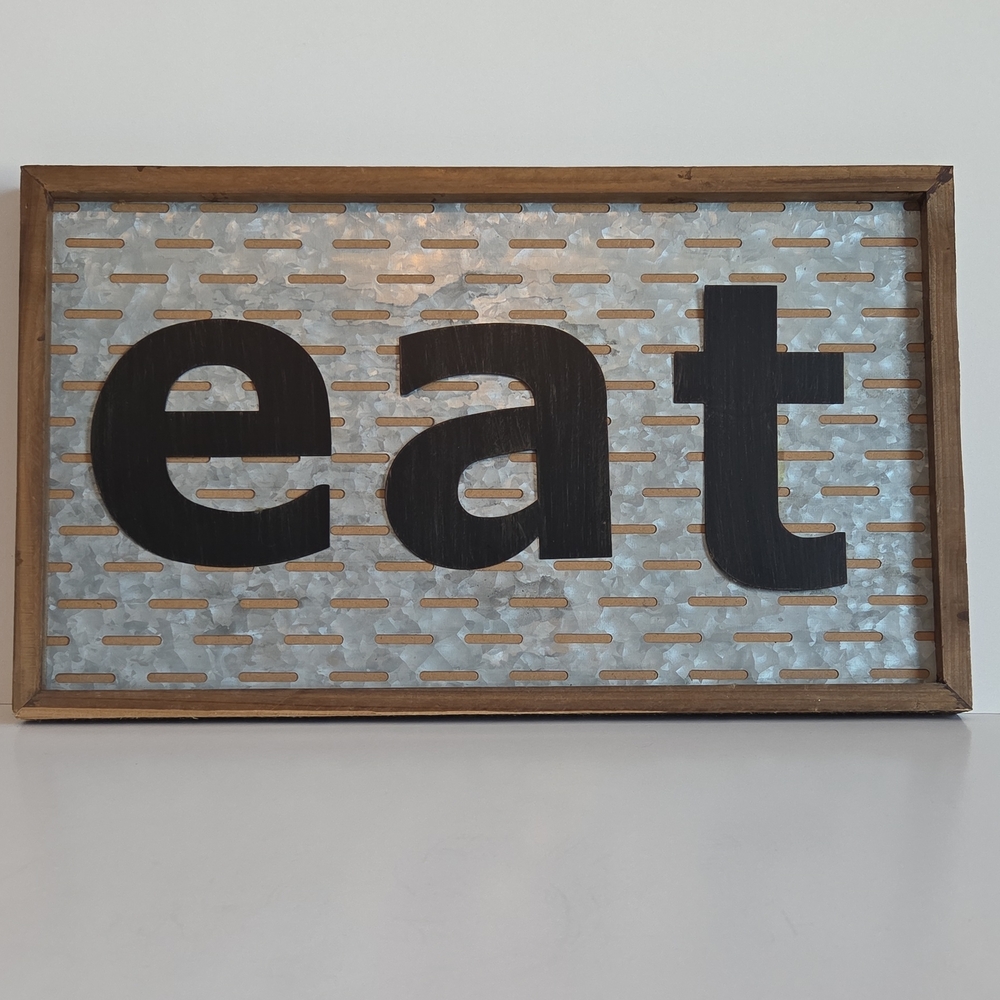 Rustic Galvanized Metal Wood Frame Farmhouse Kitchen Wall Plaque 20"X12"